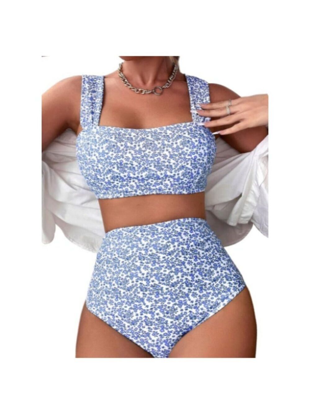 **MakeMeChic**  High Waisted Bikini Sets Ditsy Floral 2 Piece Swimsuit Small